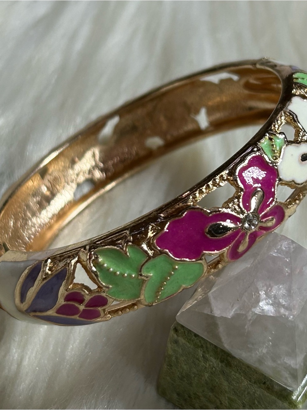 Vintage Jiu Long Xing enamel floral paint bangle bracelet - Picture 3 of 8